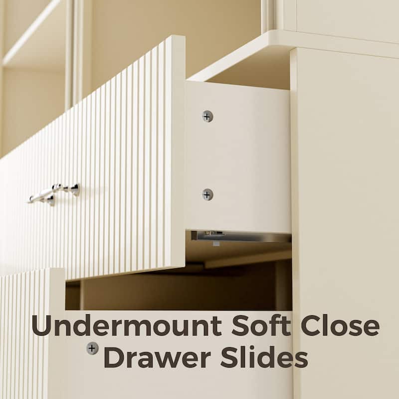 Modular Bookcase with LED Lights, Glass Door Storage Cabinet with Drawers, Large Display Shelving Unit Sideboard