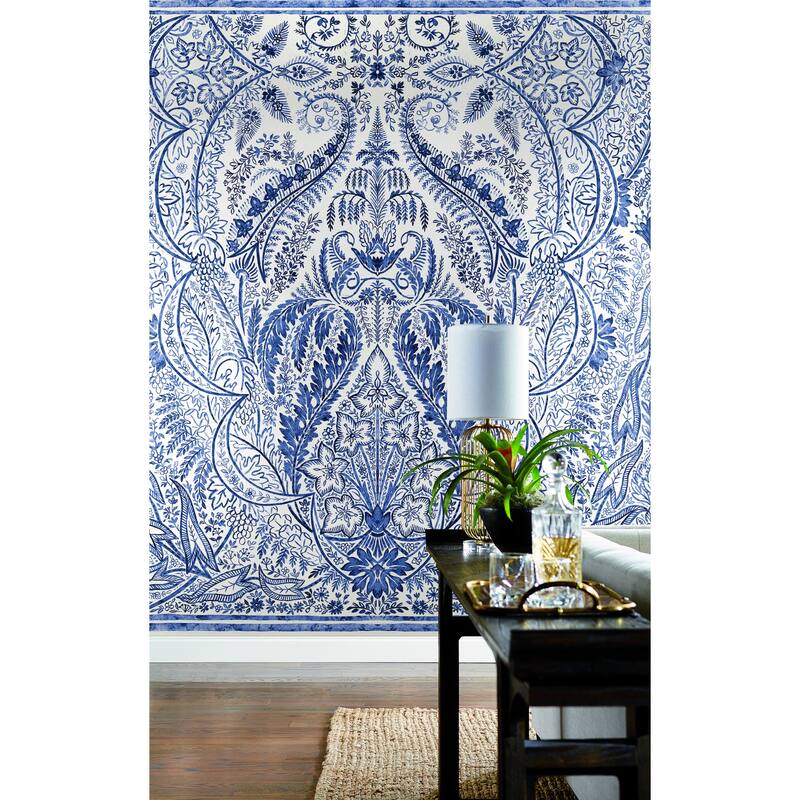 Fayetteville Black/White Sure Strip Prepasted Damask Jaipur Paisley