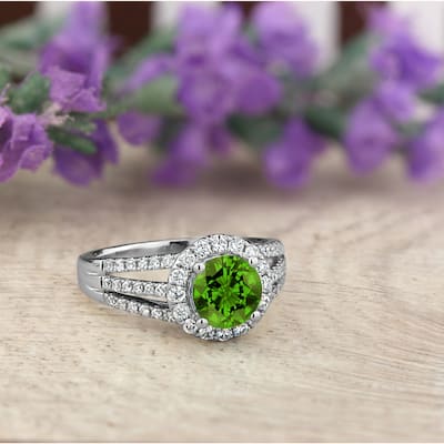 Auriya Modern 1 3/8ct Peridot and Halo Diamond Engagement Ring 1/2cttw 14k Gold