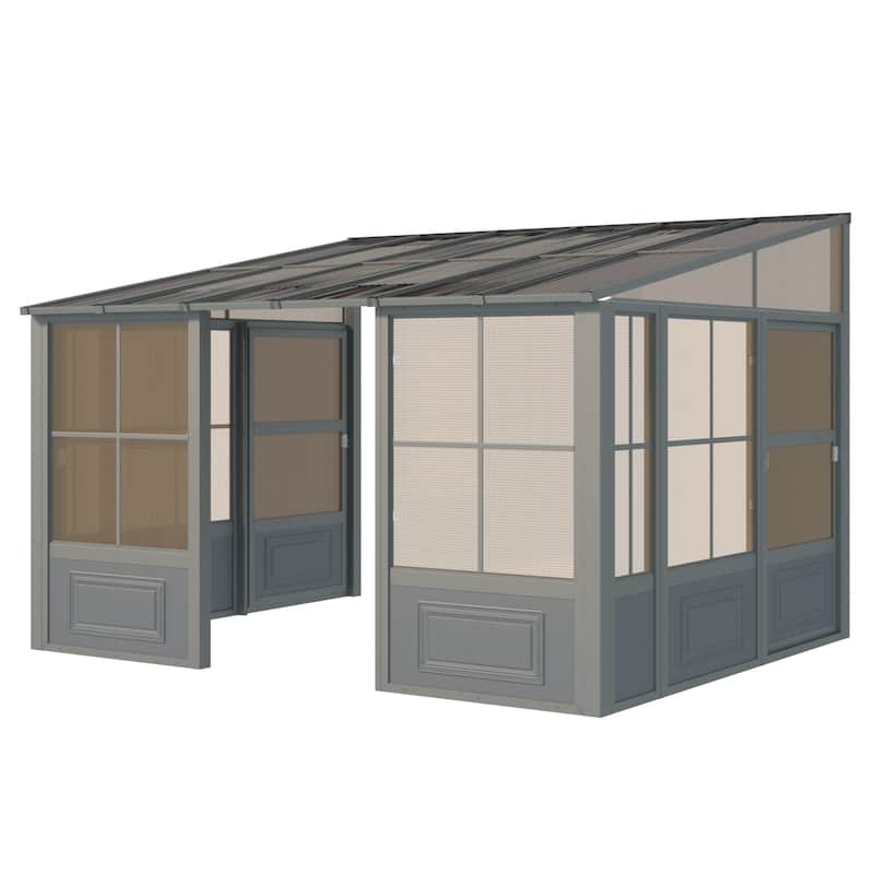 Outdoor Solarium Sunroom,Patio Hardtop Gazebo,All-Season Aluminum Patio Gazebo with with Sliding Doors and Screens