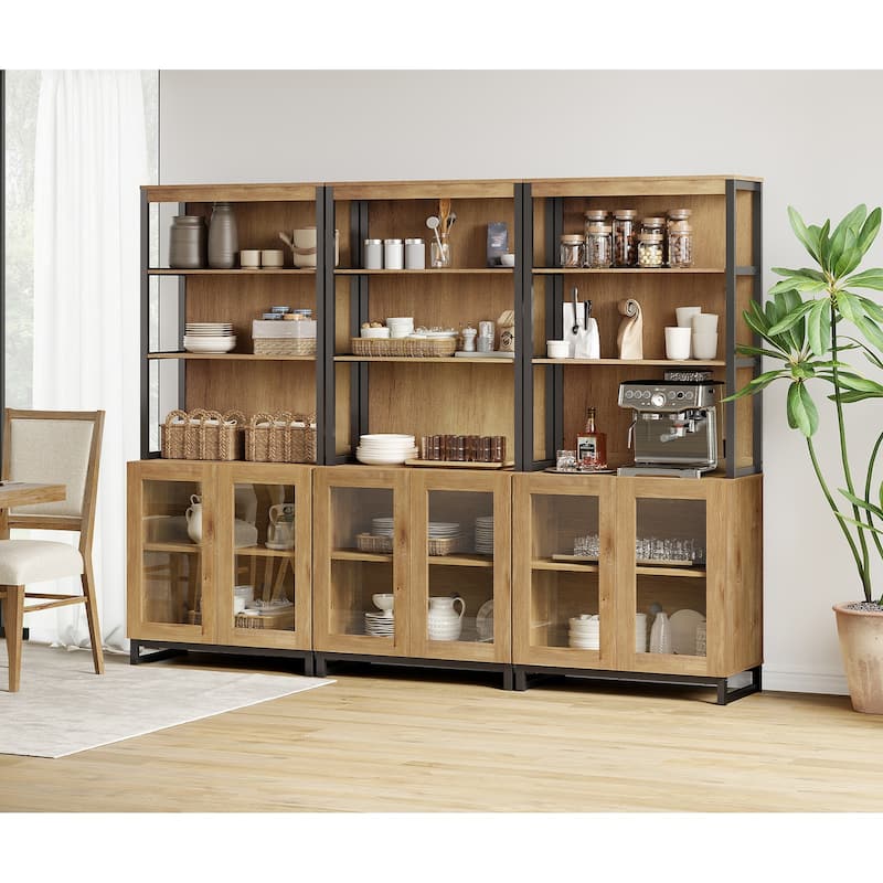 3 PCS Modern 72" Sideboard with Glass Doors and Adjustable Shelves, Multifunctional Buffet for Dining Room or Kitchen