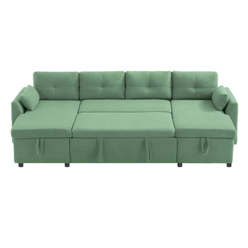 Oversized U-shaped Sectional Sofa with USB Ports, Dual Storage Chaise Lounges Sofa with Pull-out Bed Convertible Sleeper Sofa