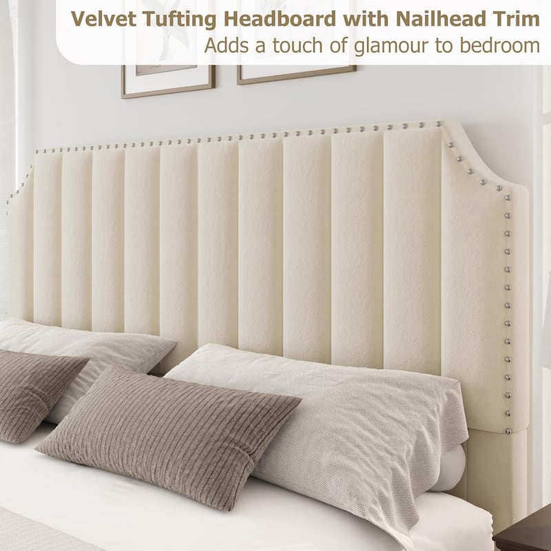 Bed Frame with 50.2" Headboard, Upholstered Platform
