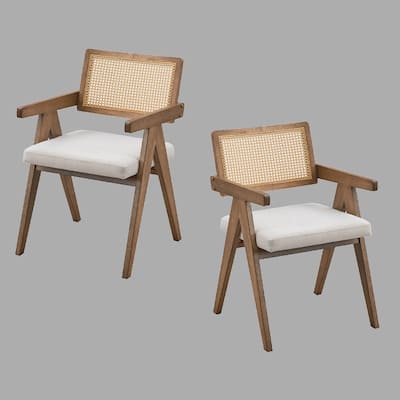 2-Piece Dining Chair Set, Solid Rubber Wood, Polyester Upholstered Cushions, Mid-Century Modern Design