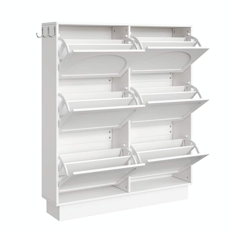 Modern Elegant Narrow Tipping Bucket Shoe Cabinet with 6 Flip Drawers