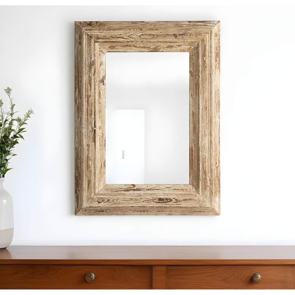 HomeRoots 39" Natural Distressed Wood Framed Accent Mirror - 29.7' X '39.4' X '2