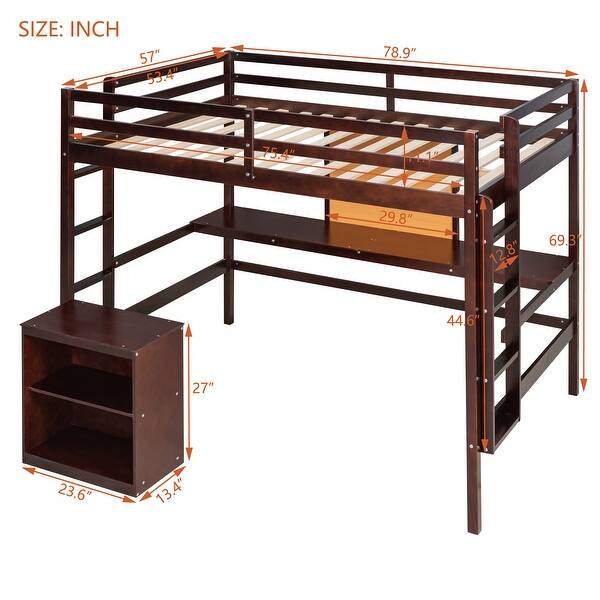 dimension image slide 3 of 6, Wooden Loft Bed with Desk and Writing Board, Cabinet