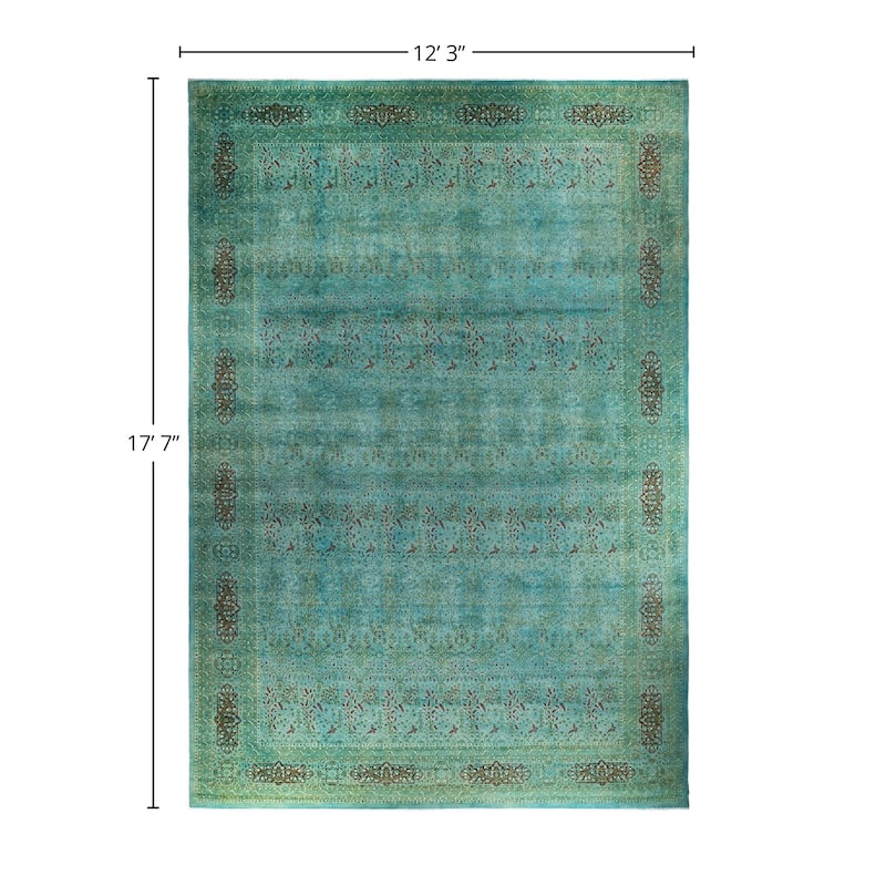 Overdyed, One-of-a-Kind Hand-Knotted Area Rug - Blue - 12' 3" x 17' 7"