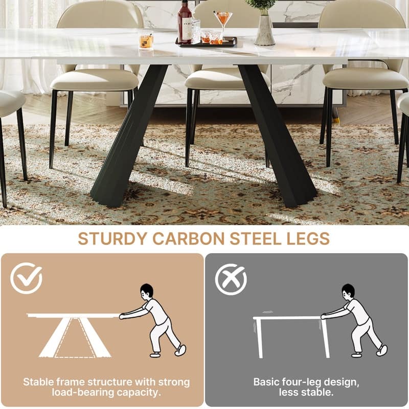 63-95" Extendable Rectangular Sintered Stone Double Pedestal Dining Table Seats 6-10