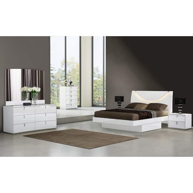 White Wood Modern 2-Drawer Nightstand with Grey Legs and Metal Handles