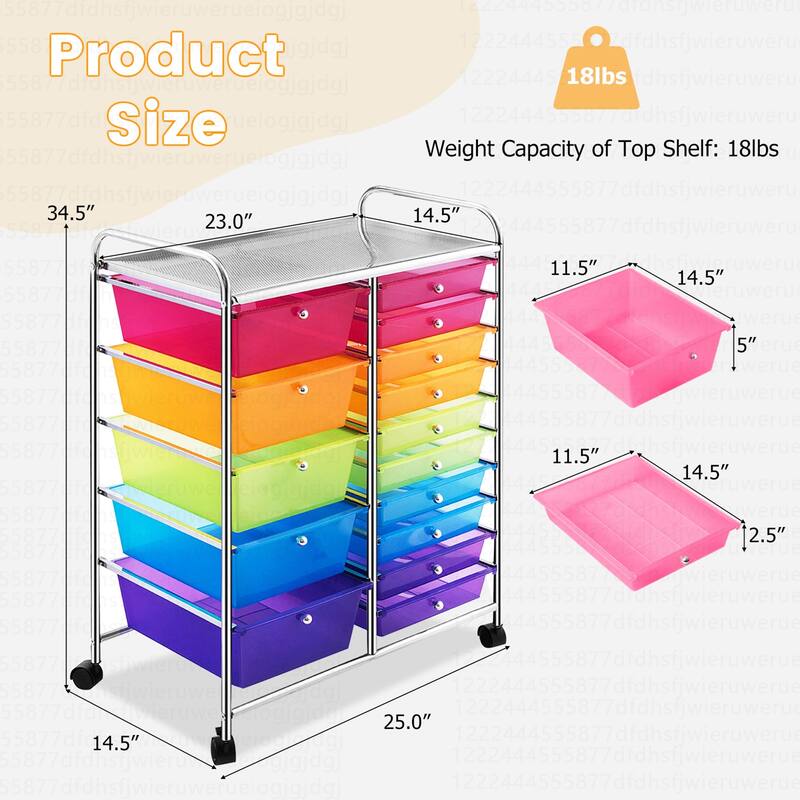 Costway 15 Drawer Rolling Storage Cart Tools Scrapbook Paper Office - See Details