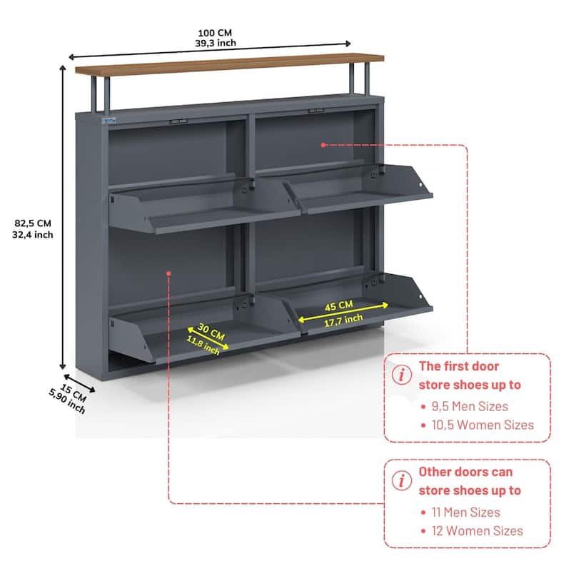 Antibacterial 4 Tier metal shoe cabinet with shelf