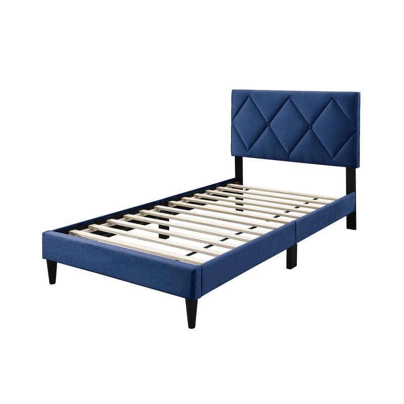 Adjustable Velvet Twin Bed with Diamond Stitched Headboard