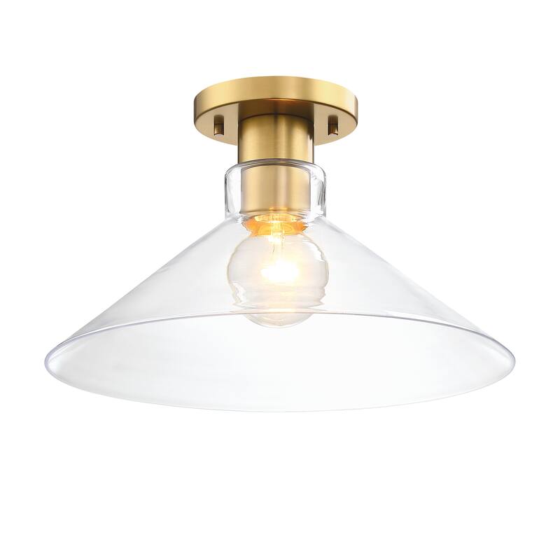 Leena 14 in. 1-Light Brushed Gold Modern Semi Flush Mount with Clear Glass Shade for Bedrooms - 8.5