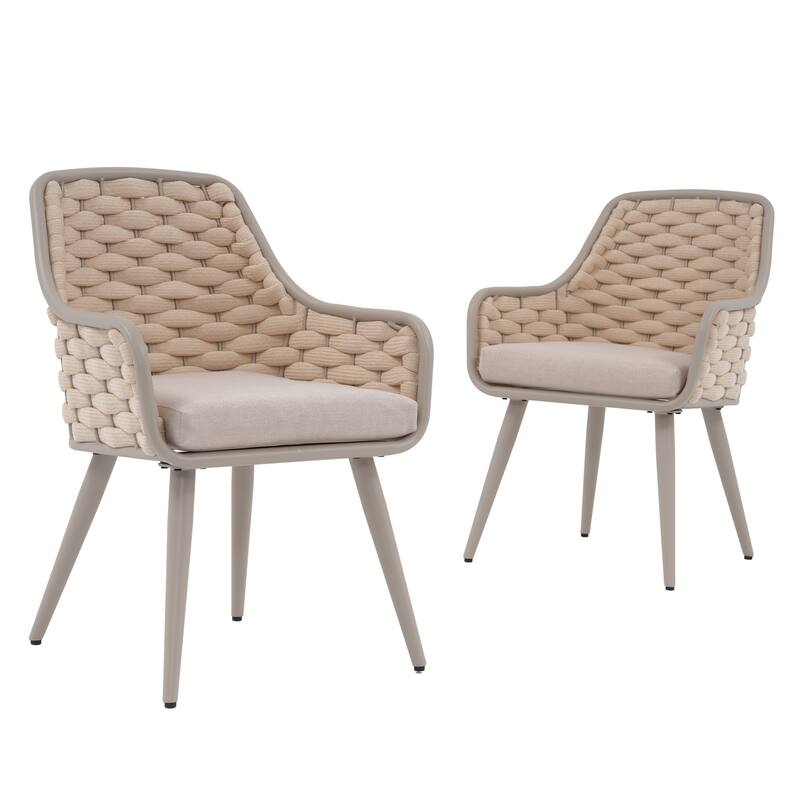 Outdoor 2-Piece Metal Arm Dining Chairs With Cushions