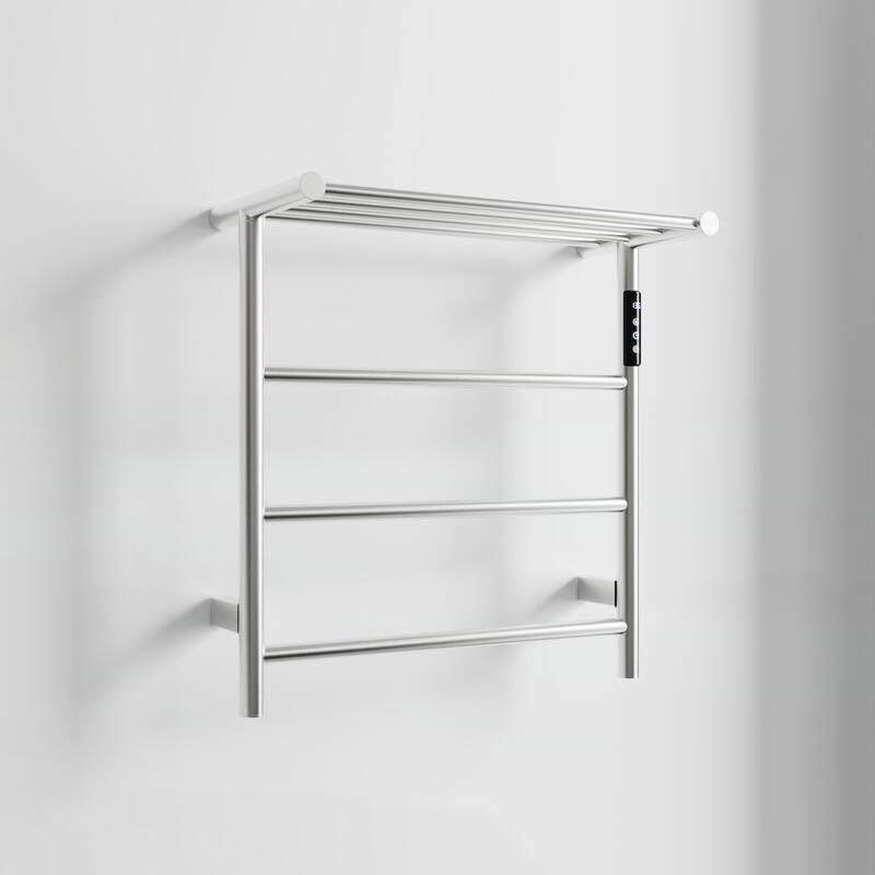Heated Towel Rack with Top Shelf, Plug-in/Hard-Wired