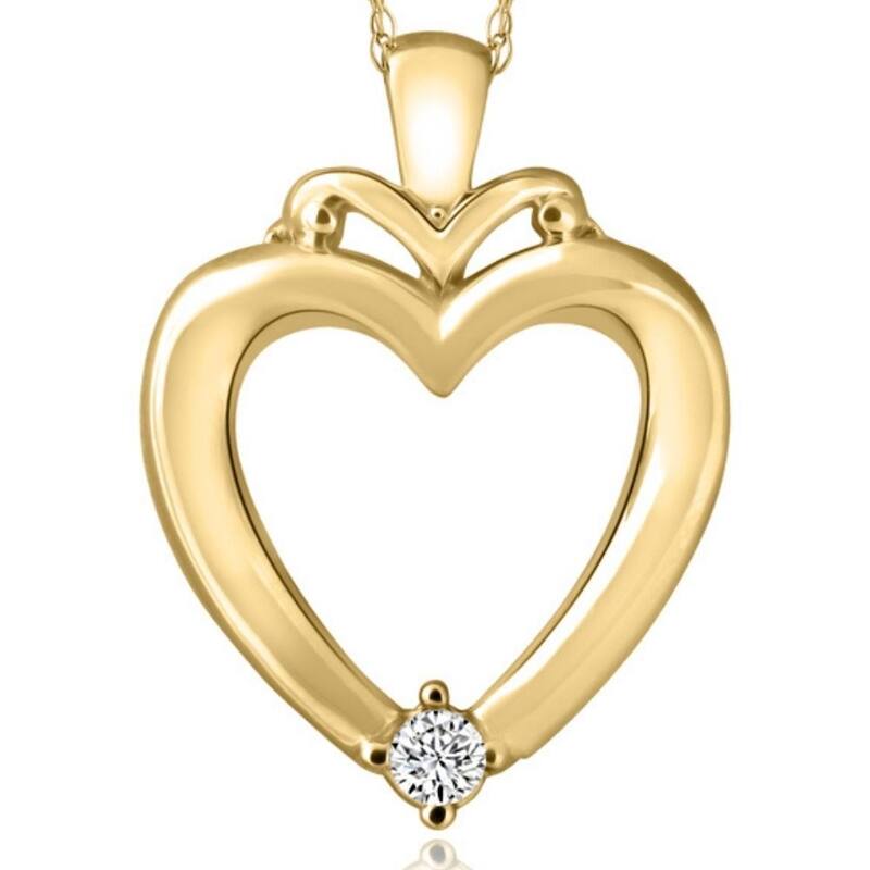 Solitaire Diamond Heart Pendant in White, Rose or Yellow Gold 1" Tall