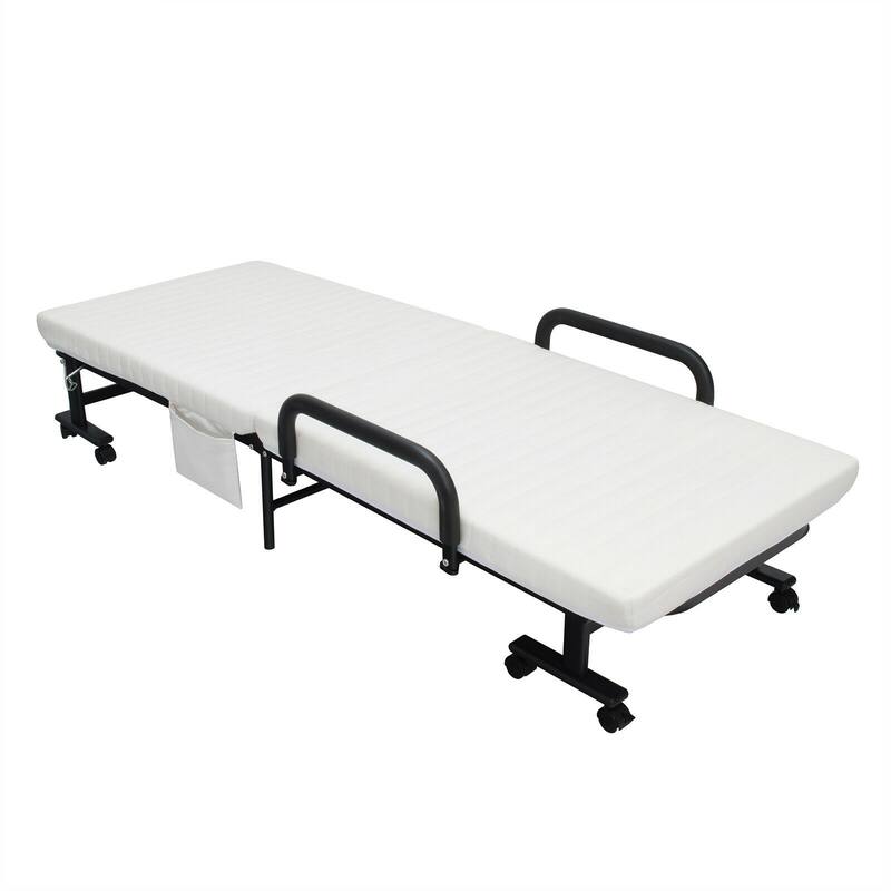 Adjustable Folding Guest Bed Frame with Mattress and Wheels
