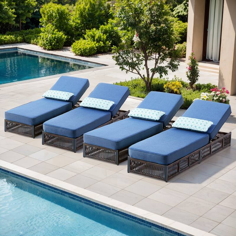 ArcoBay Brown Wicker Outdoor Patio Chaise Lounge with 5-Inch Thick Cushions (4-Pack)