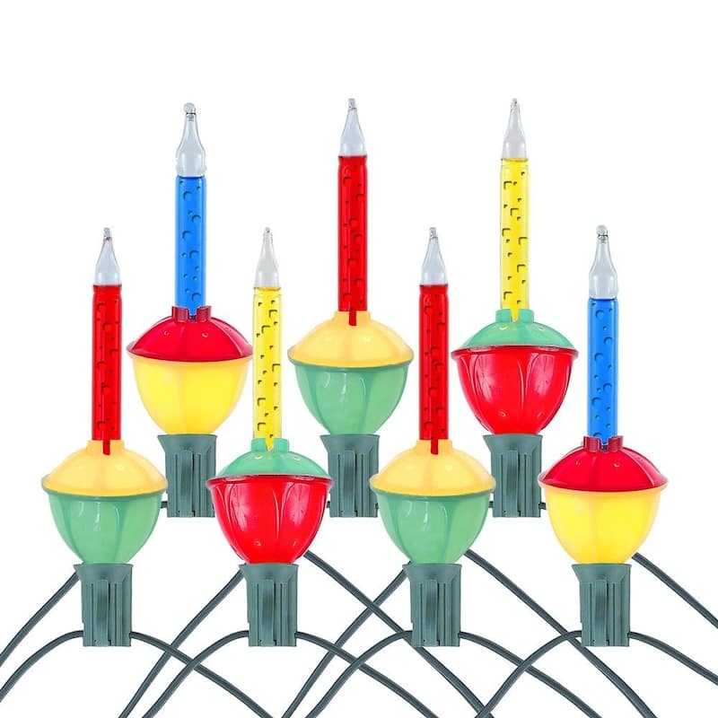 7 Light Traditional Christmas Bubble Light Set, Red and Yellow Liquid, 7 Feet - Blue - Glass