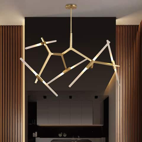 10 Light Brass Branch Asymmetric Modern Chandelier For Living Room