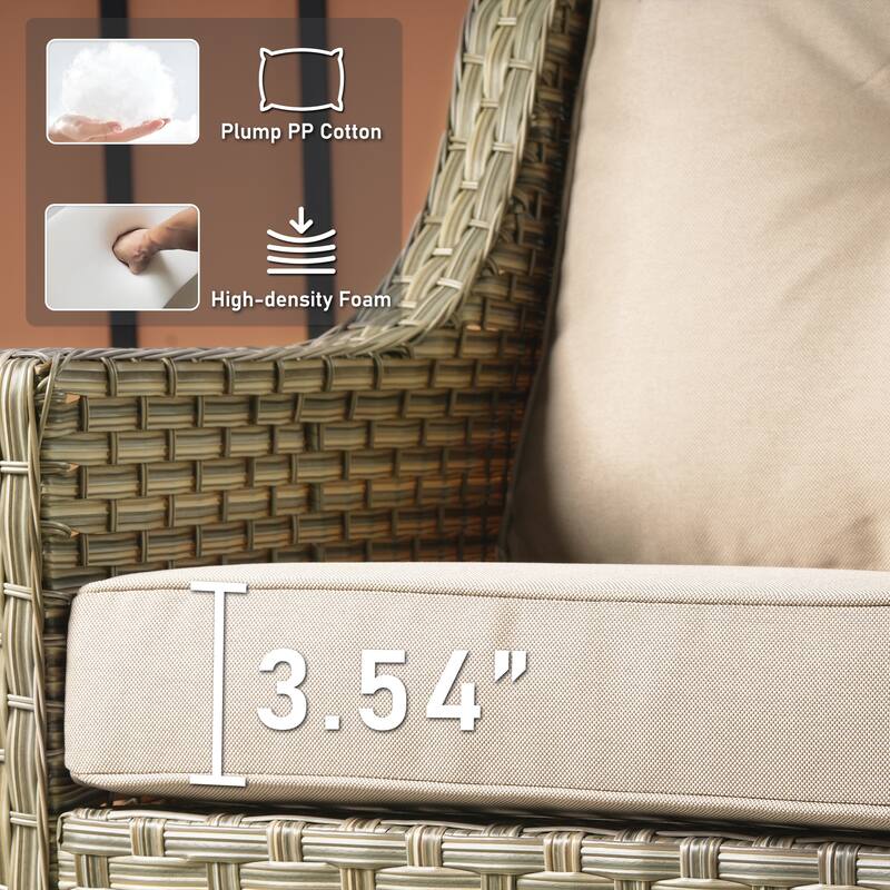 HOOOWOOO 7-piece Wicker Rattan Outdoor High Back Conversation Set with 54" Fire Pit