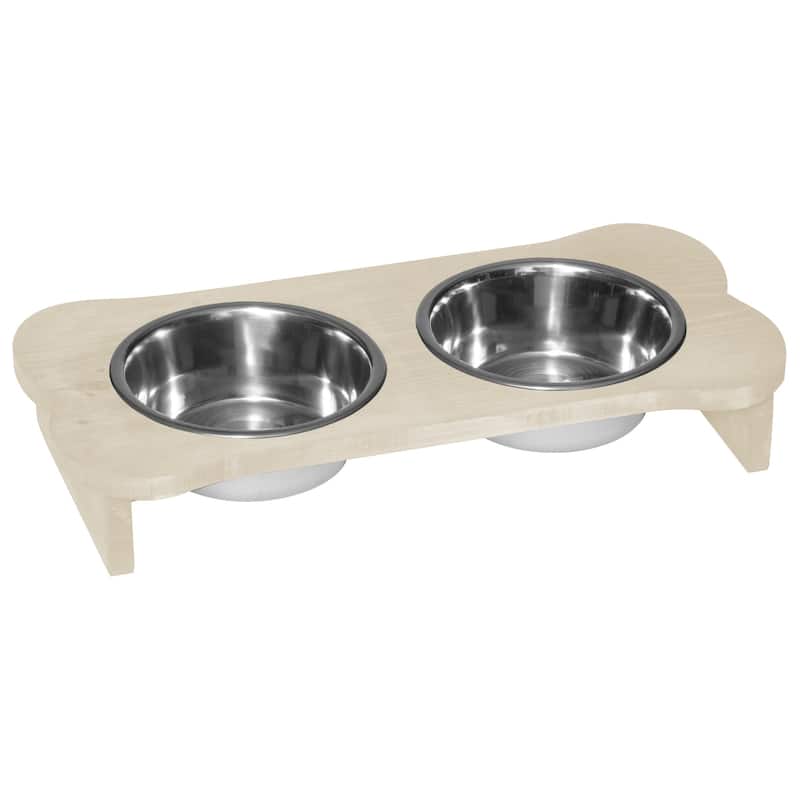 Amish Made Pine Bone-Shaped Dog Dish - Antique White - Low Feeder