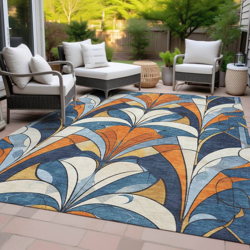 Machine Washable Indoor/Outdoor Modern Mosaic Chantille Rug