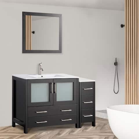 Vanity Art 48-Inch Single Sink Bathroom Vanity Set 5 Dove-Tailed Drawers 2 Cabinets 1 Shelf Soft-Closing Doors with Free Mirror