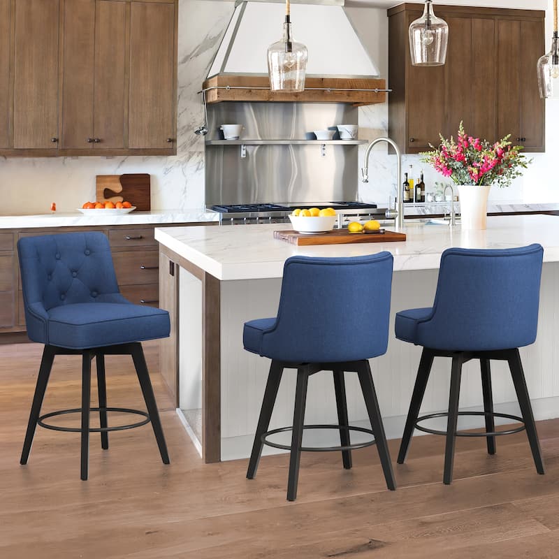Modern 26.in Swivel Bar stool Upholstered Wooden Counter Height Footrest Armless Stool with Back