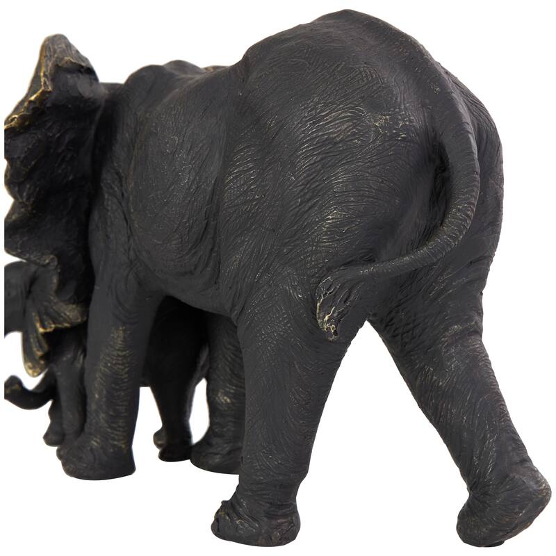Bronze Polystone Family Elephant Decorative Sculpture with Gold Foil Accents