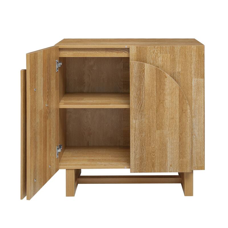 Wood Sideboard Buffet, Storage Cabinet with Adjustable Shelf, Accent Cabinet with Handle-Free Fan-Shaped Doors