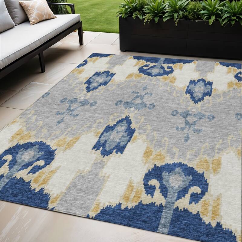 HomeRoots Ikat Transitional Rectangle Outdoor Rug - 5' X 8'