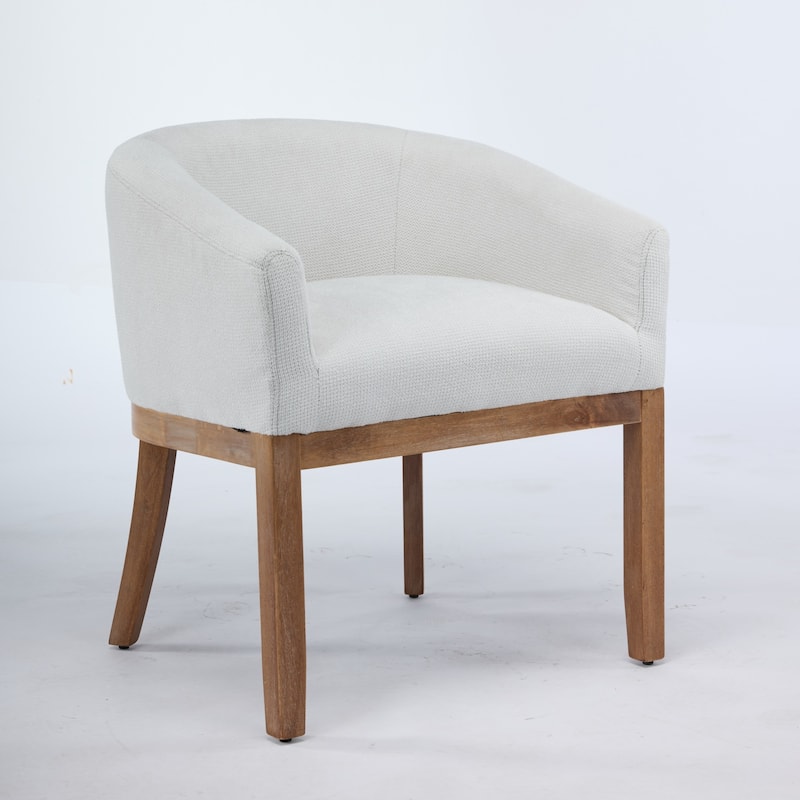 Modern 19" W Upholstered Barrel Dining Chairs with Arms, Farmhouse Linen Accent Chairs with Solid Wood Frame