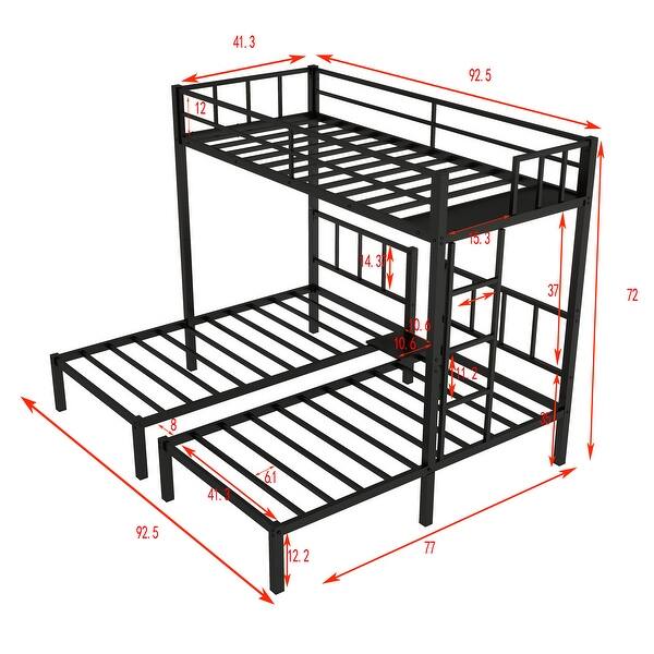 Twin Xl over Twin & Twin Bunk Bed Metal Triple Bunk Bed, Convertible to 3 Beds