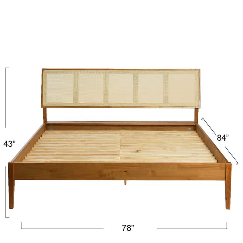 Crawford Solid Wood Bed with Woven Cane Headboard