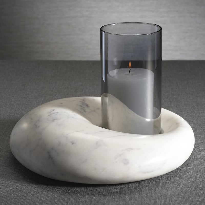 Omani Marble Base with Smoke Glass Hurricane