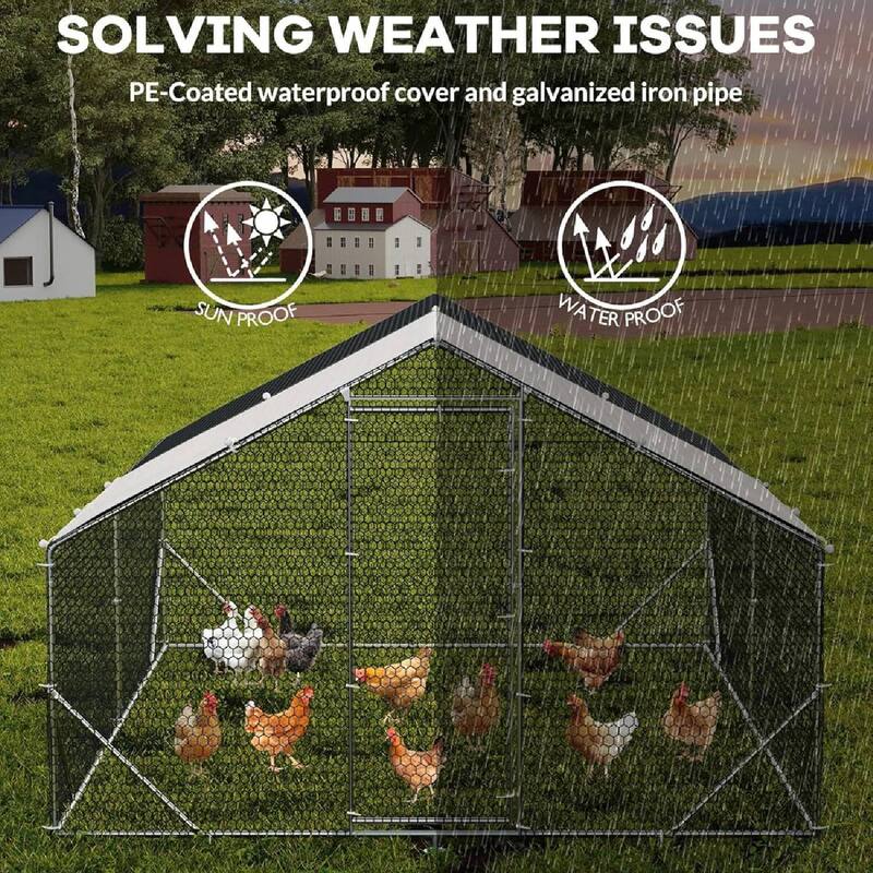 Large Metal Chicken Coop, Walk in Poultry Cage for 20/ 30 Chickens