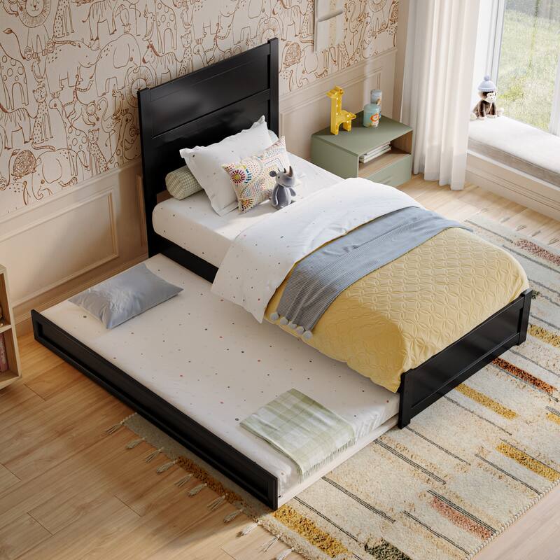 Aveline Wood Platform Bed with Matching Footboard & Trundle