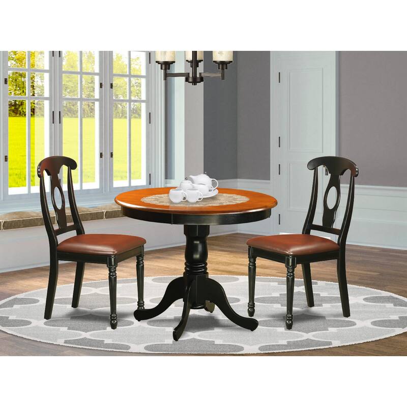 East West Furniture 3 Piece Dining Room Table Set- A Round Kitchen Table and 2 Dining Chairs, Black & Cherry (Seat Options) - ANKE3-BLK-LC