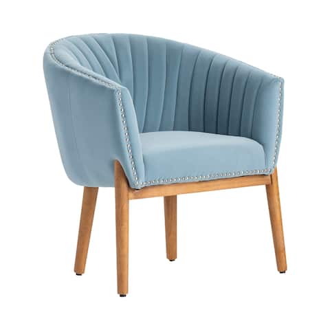 Fairview Light Blue Velvet Barrel Chair - 29.5"H x 27.5"D 26.5"W