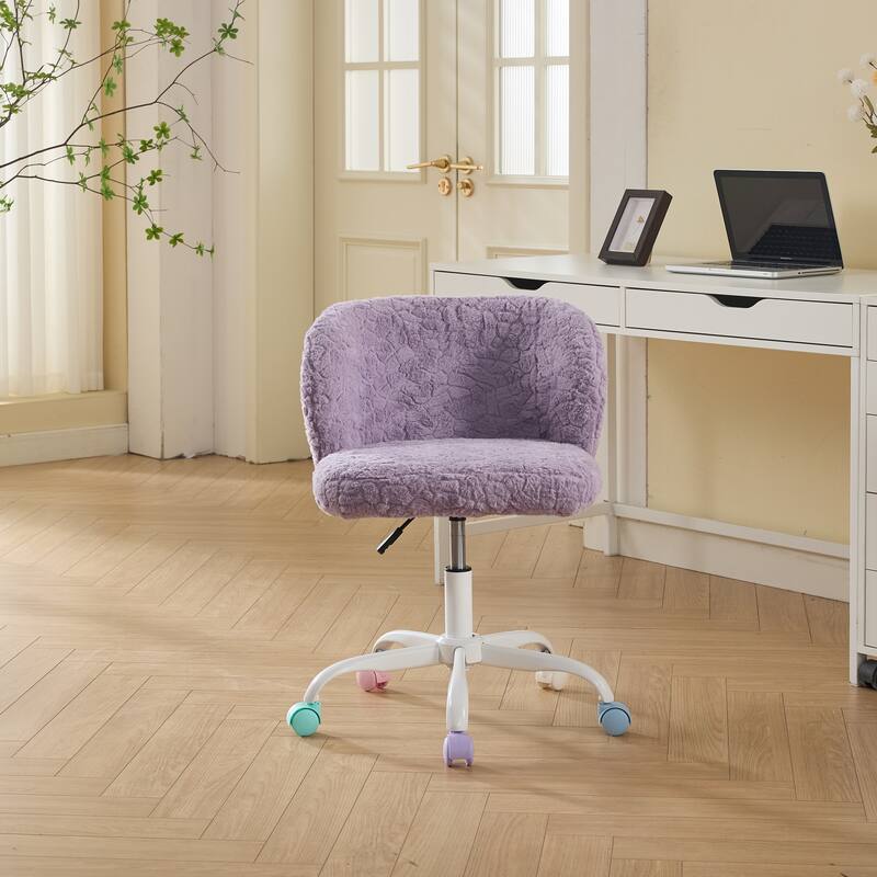 Artificial rabbit hair Home Office Chair Adjustable Swivel Office Chair Dressing Chair with Metal Base, Violet