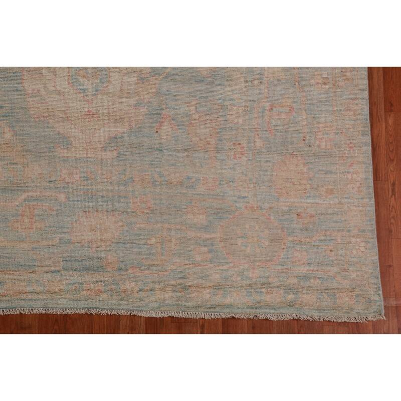 Hand Knotted Oriental 100% Wool Carpet Transitional All-Over Navy Blue & Blues Oushak Area Rug - 13' 7'' X 9' 10''