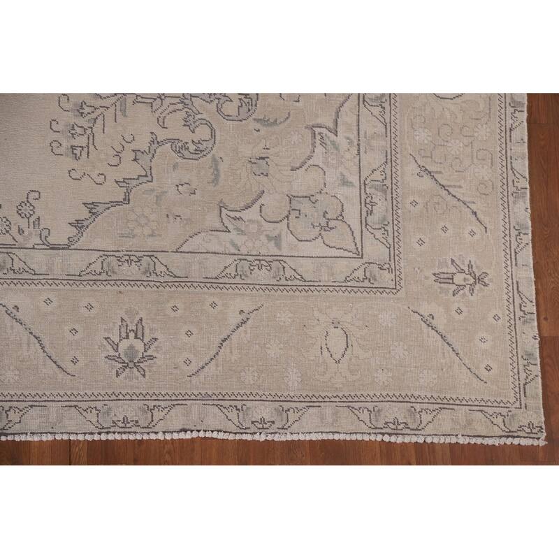 Hand Knotted Oriental 100% Wool Carpet Traditional Floral Beige & Ivories Tabriz Area Rug - 12' 5'' X 9' 7''