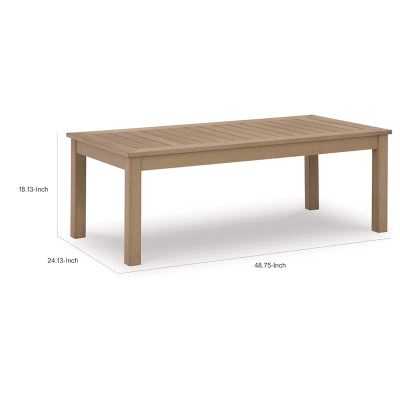 Karo 49 Inch Outdoor Coffee Table, Slatted Top, Modern Style, Natural Brown