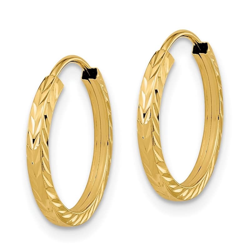 Curata 14k Sparkle-Cut 15mm Square Tube Endless Hoop Earrings
