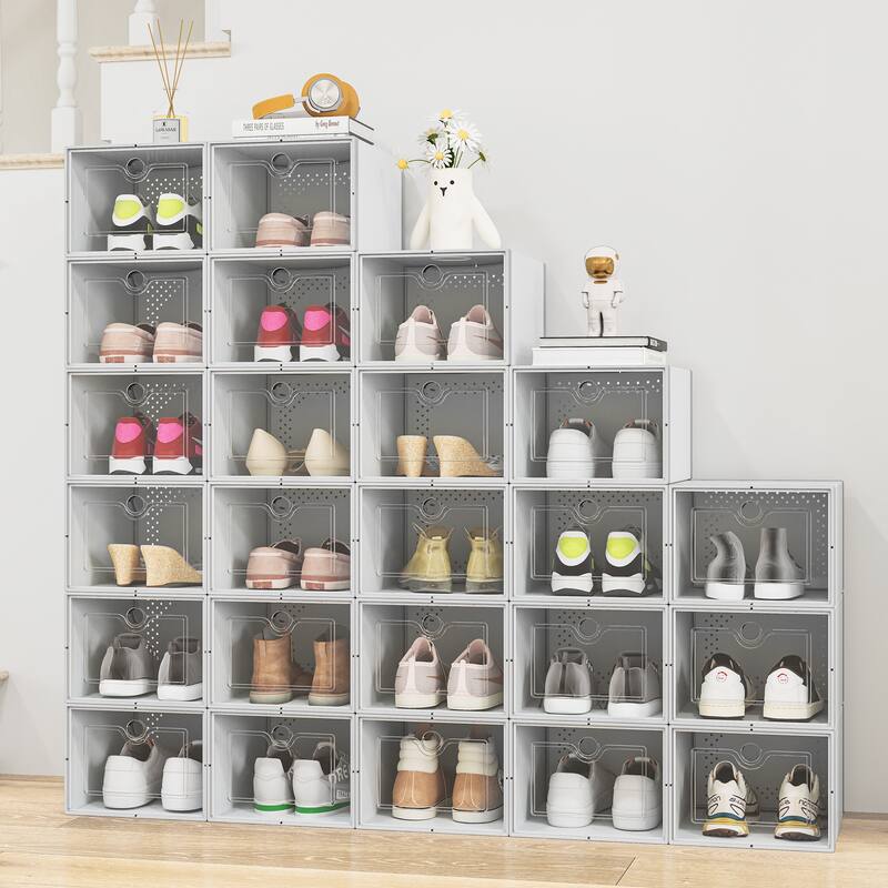 18 PCS Shoe Storage Organizers Stackable Shoe Storage Box Rack Containers Drawers