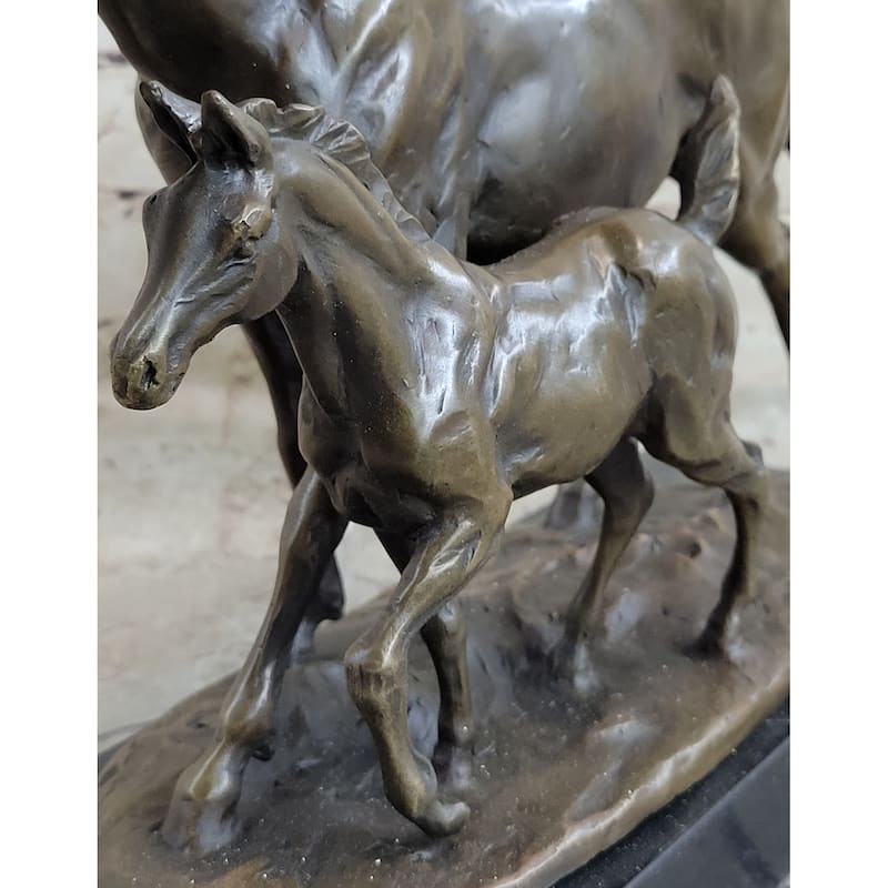 Vintage Detailed Bronze Horse Foal Figure Cast Solid Metal Statue Colt Figurine