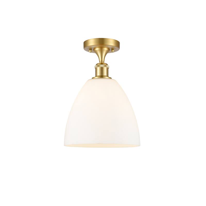 Innovations Lighting Bristol Glass - 1 Light 9" Semi-Flush Mount - Satin Gold/Matte White