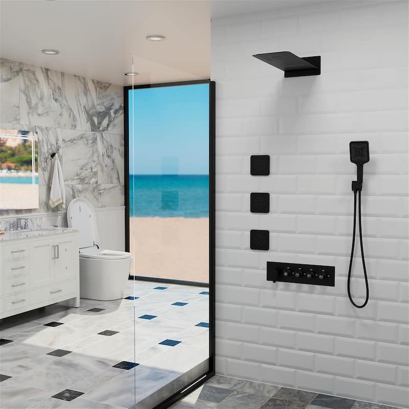 GIVINGTREE Luxury 4 Spray Patterns Thermostatic 23" Wall Mounted Rainfall Dual Shower Head With 3 Spray Heads（valve Included)